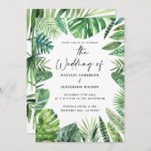 熱帯性ヤシの葉の結婚式招待状 セーブザデート (正面/裏面)