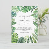 熱帯性ヤシの葉の結婚式招待状 セーブザデート (スタンド正面)