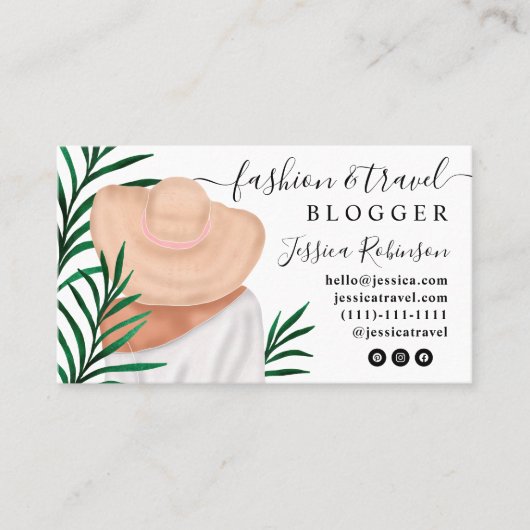 熱帯性ヤシの葉ファッションイラストレーションブロガー 名刺 (正面)