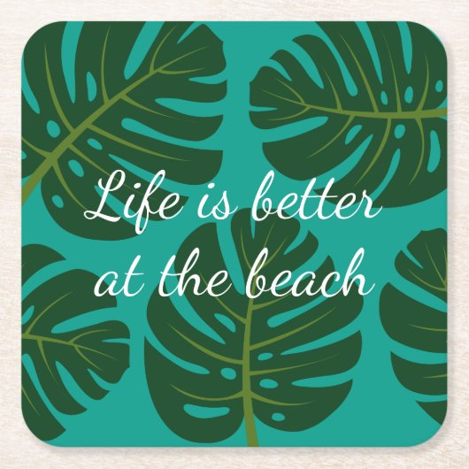 熱帯性ヤシの葉フローラプリント飲み物用コースター スクエアペーパーコースター (正面)