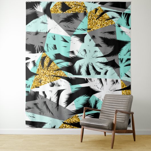 熱帯性ヤシモダンの木幾何模様 タペストリー (インサイチュ)