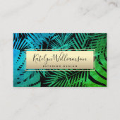 熱帯性ヤシ金ゴールドグリーンティール（緑がかった色）グラデーションエレガント脚本 名刺 (正面)