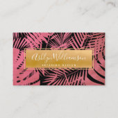 熱帯性ヤシ金ゴールドピンクエレガントスクリプトタイポグラフィ 名刺 (正面)