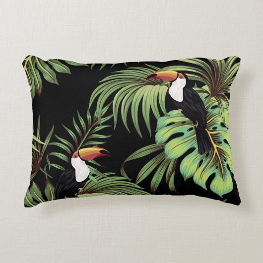 熱帯性ヴィンテージトゥーカン葉、ヤシフローラ船員 アクセントクッション (正面)