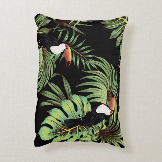 熱帯性ヴィンテージトゥーカン葉、ヤシフローラ船員 アクセントクッション (裏面(縦))