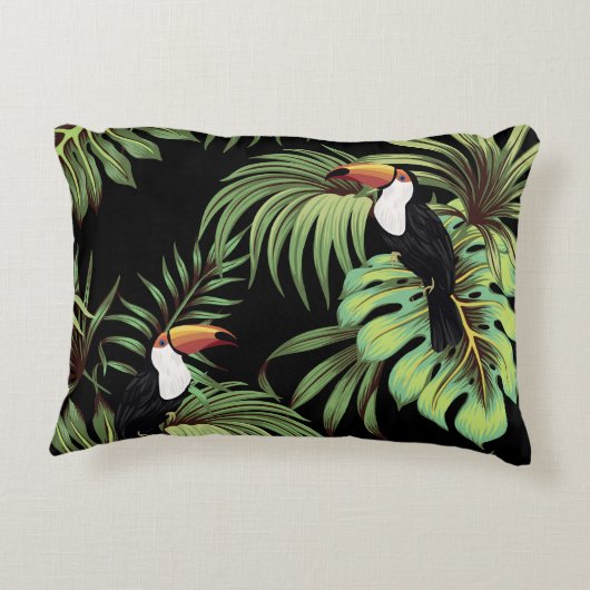 熱帯性ヴィンテージトゥーカン葉、ヤシフローラ船員 アクセントクッション (裏面)