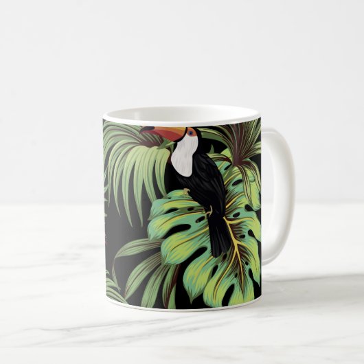 熱帯性ヴィンテージトゥーカン、ヤシ葉のフローラ船員 コーヒーマグカップ (正面右)