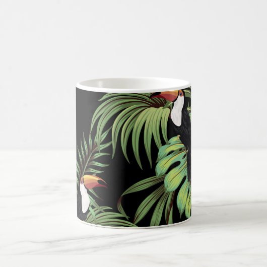 熱帯性ヴィンテージトゥーカン、ヤシ葉のフローラ船員 コーヒーマグカップ (中央)