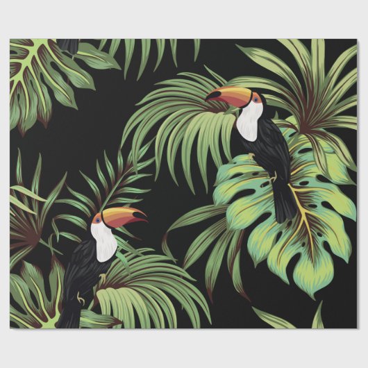 熱帯性ヴィンテージトゥーカン、ヤシ葉のフローラ船員 ラッピングペーパー (フラット)