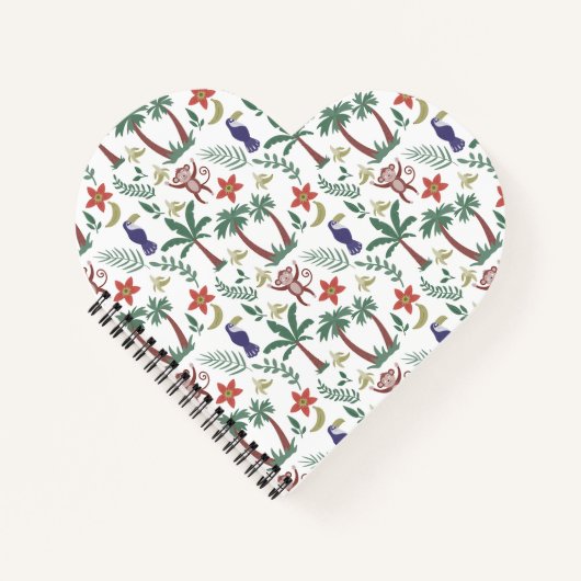 熱帯性動物のシームレスパターンのマカオとサル ノートブック (正面)