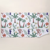 熱帯性動物のシームレスパターンのマカオとサル ビーチタオル (正面)