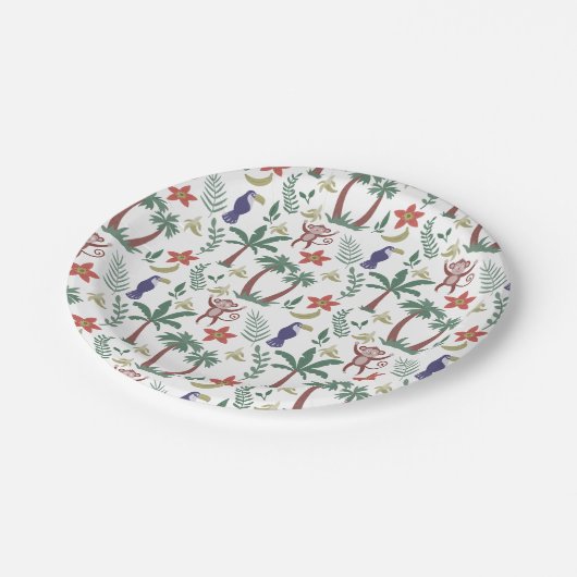 熱帯性動物のシームレスパターンのマカオとサル ペーパープレート (アングル)