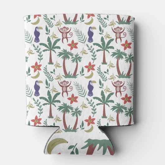 熱帯性動物のシームレスパターンのマカオとサル 缶クーラー (裏面)