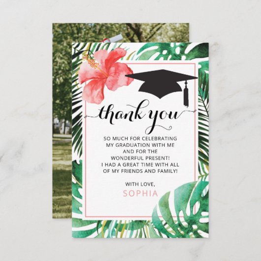 熱帯性卒業サンキューカード（写真あり） 招待状 (正面/裏面)