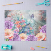 熱帯性大型ウミガメ&ウォータカラー花模様 薄葉紙 (クラフト)