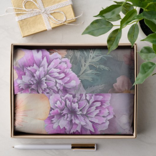 熱帯性大型ウミガメ&ウォータカラー花模様 薄葉紙 (ギフト)