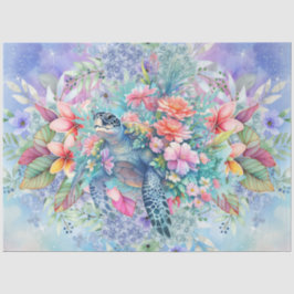 熱帯性大型ウミガメ&ウォータカラー花模様 薄葉紙