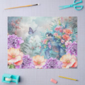 熱帯性大型ウミガメ&ウォータカラー花模様 薄葉紙 (クラフト)