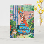 熱帯性少女の熱帯性動物 |グリーティングカード カード (黄色い花)