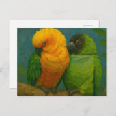 熱帯性愛 – 森の光の中のオウム ポストカード (正面/裏面)