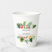 熱帯性明るい葉結婚の水色  紙コップ (裏面)