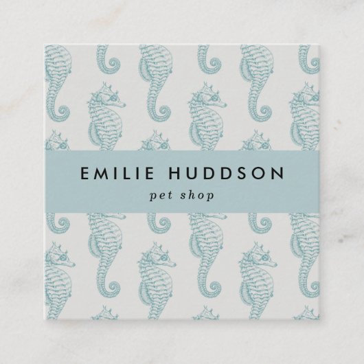 熱帯性海馬、魚屋、ペットショップ、水族館 スクエア名刺 (正面)