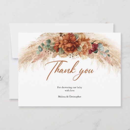 熱帯性焦げオレンジ色のススキのブルゴーニュ花 サンキューカード (正面)