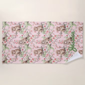 熱帯性猿 | ピンクパーソナライズされたビーチタオル ビーチタオル (正面)