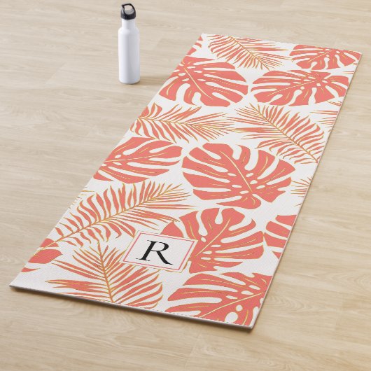 熱帯性生物サンゴ、金ゴールド葉及びモノグラム ヨガマット (インサイチュ)