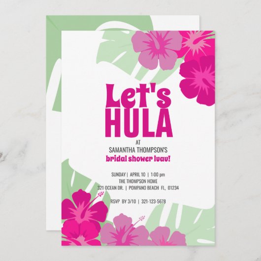 熱帯性結婚ブライダルシャワーピンクルアウ（ハワイ式宴会） 招待状 (正面/裏面)