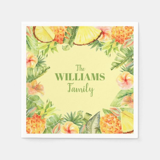 熱帯性花が実の緑 スタンダードカクテルナプキン (正面)