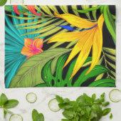 熱帯性花とヤシの葉ハワイアンカラフル キッチンタオル (折り畳み)