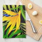 熱帯性花とヤシの葉ハワイアンカラフル キッチンタオル (四つ折り)