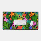 熱帯性花とヤシの葉ハワイアンカラフル デスクマット (キーボード&マウス)