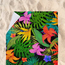 熱帯性花とヤシの葉ハワイアンカラフル