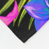 熱帯性花とヤシの葉ハワイアンカラフル フリースブランケット (角)