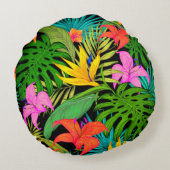 熱帯性花とヤシの葉ハワイアンカラフル ラウンドクッション (裏面)