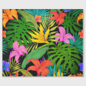 熱帯性花とヤシの葉ハワイアンカラフル ラッピングペーパー (フラット)