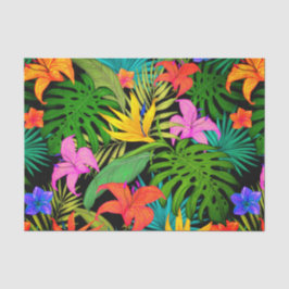 熱帯性花とヤシの葉ハワイアンカラフル 薄葉紙