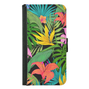 熱帯性花とヤシの葉ハワイアンカラフル GALAXY S5 ウォレットケース