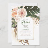 熱帯性花と乾燥したヤシの葉ブライダルシャワー 招待状 (正面)