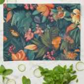 熱帯性花と葉蝶付き キッチンタオル (折り畳み)