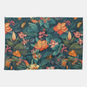 熱帯性花と葉蝶付き キッチンタオル (横)