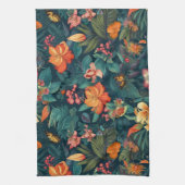 熱帯性花と葉蝶付き キッチンタオル (縦)