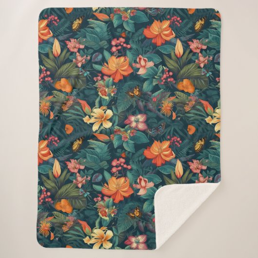 熱帯性花と葉蝶付き シェルパブランケット (正面)