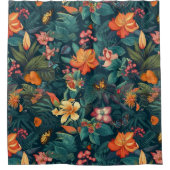 熱帯性花と葉蝶付き シャワーカーテン (正面)