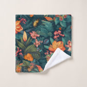 熱帯性花と葉蝶付き バスタオルセット (ウォッシュタオル)