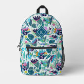 熱帯性花カラフル模様モノグラム プリントバックパック (正面)