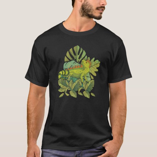 熱帯性花トカゲ爬虫類ペット動物イグアナ Tシャツ (正面)