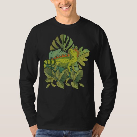熱帯性花トカゲ爬虫類ペット動物イグアナ Tシャツ (正面)